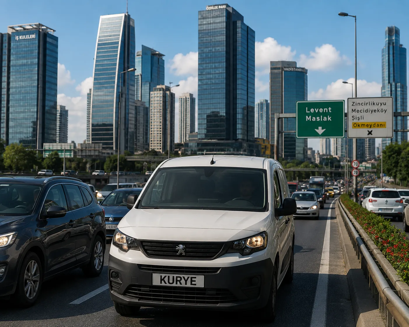 trafikte arabali kurye gorseli